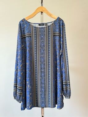 Susan Graver Artisan Liquid Knit Tunic Dress Blue Floral 1X
